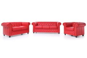 Chesterfield Bank Original Leer | 1 + 2 + 3 zits | Rood | 12 jaar garantie