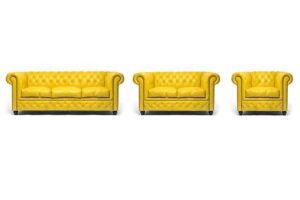 Chesterfield Bank Original Leer | 1 + 2 + 3 zits | Geel | 12 jaar garantie