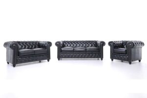 Chesterfield Bank Original Leer | 1 + 2 + 3 zits | Zwart | 12 jaar garantie